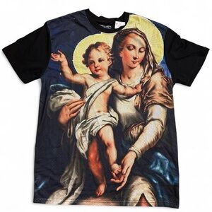 Vintage Y2K Religious Jesus and Mary Art Graphic T-Shirt Size Large